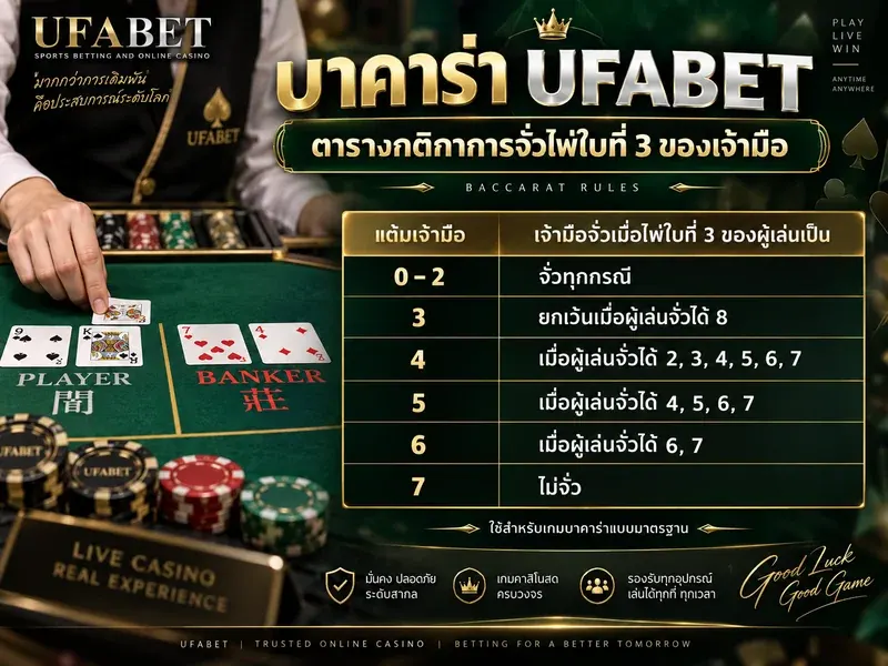บาคาร่า ufabet ตารางกติกาการจั่วไพ่ใบที่ 3 ของเจ้ามือ