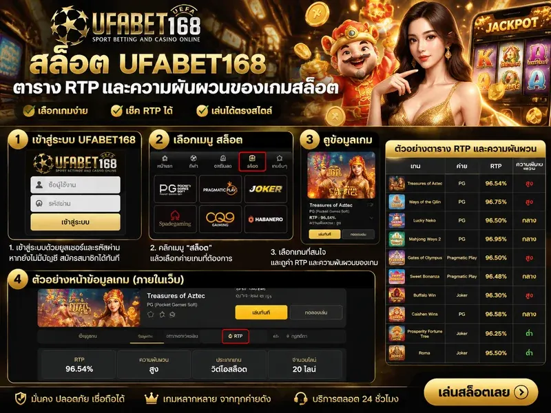 ufabet สล็อต UFABET168 ตาราง RTP และความผันผวนของเกมสล็อต